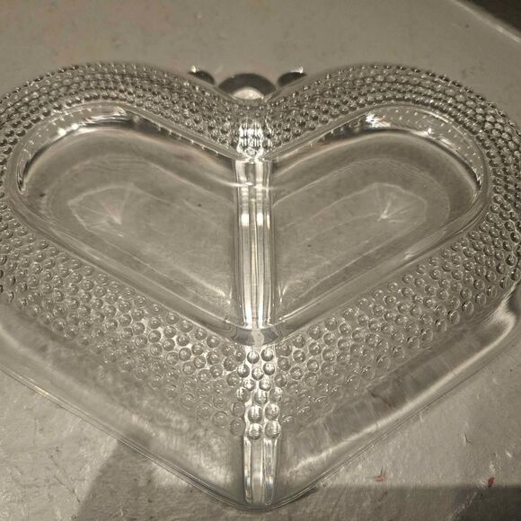 Clear Heart Shaped Divided Glass Dish Duncan and Miller #309 Trinket Dish - Picture 3 of 7